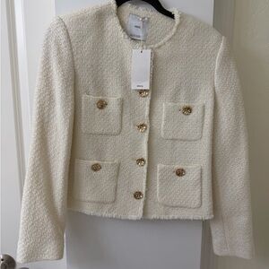 Mango Women's Ivory Tweed Blazer with Gold Buttons